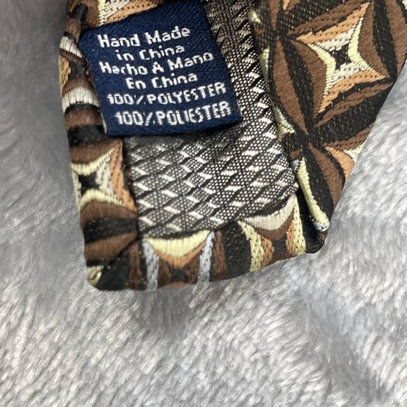 Stafford Mens Neck Tie Brown Geometric Print Woven Polyester - Picture 8 of 13